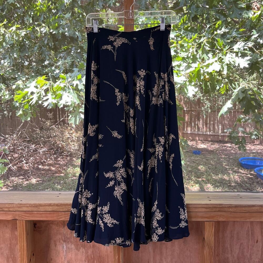 Dana Buchman Women's Vintage Maxi Skirt Navy & Gold Floral Size 8